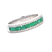 SPARK CREATIONS 18K White Gold Emerald and Diamond Band